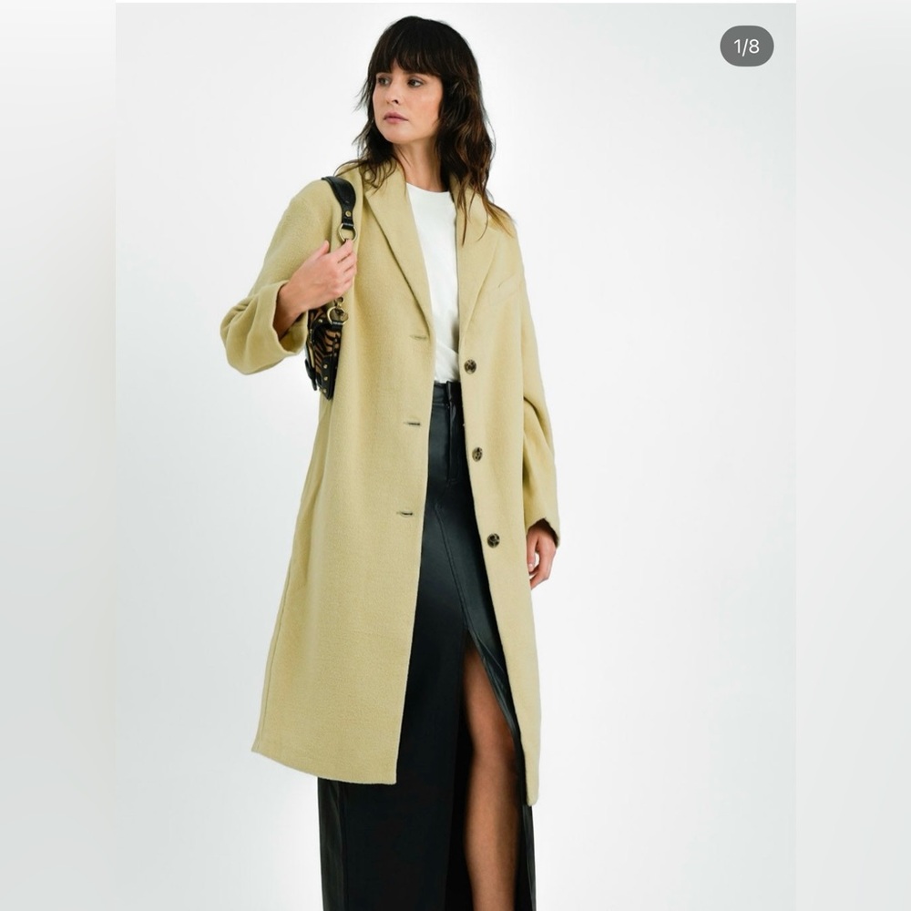 Topshop Tall Slouchy Longline Blanket Coat Sage Green Button Front, US 4 Tall